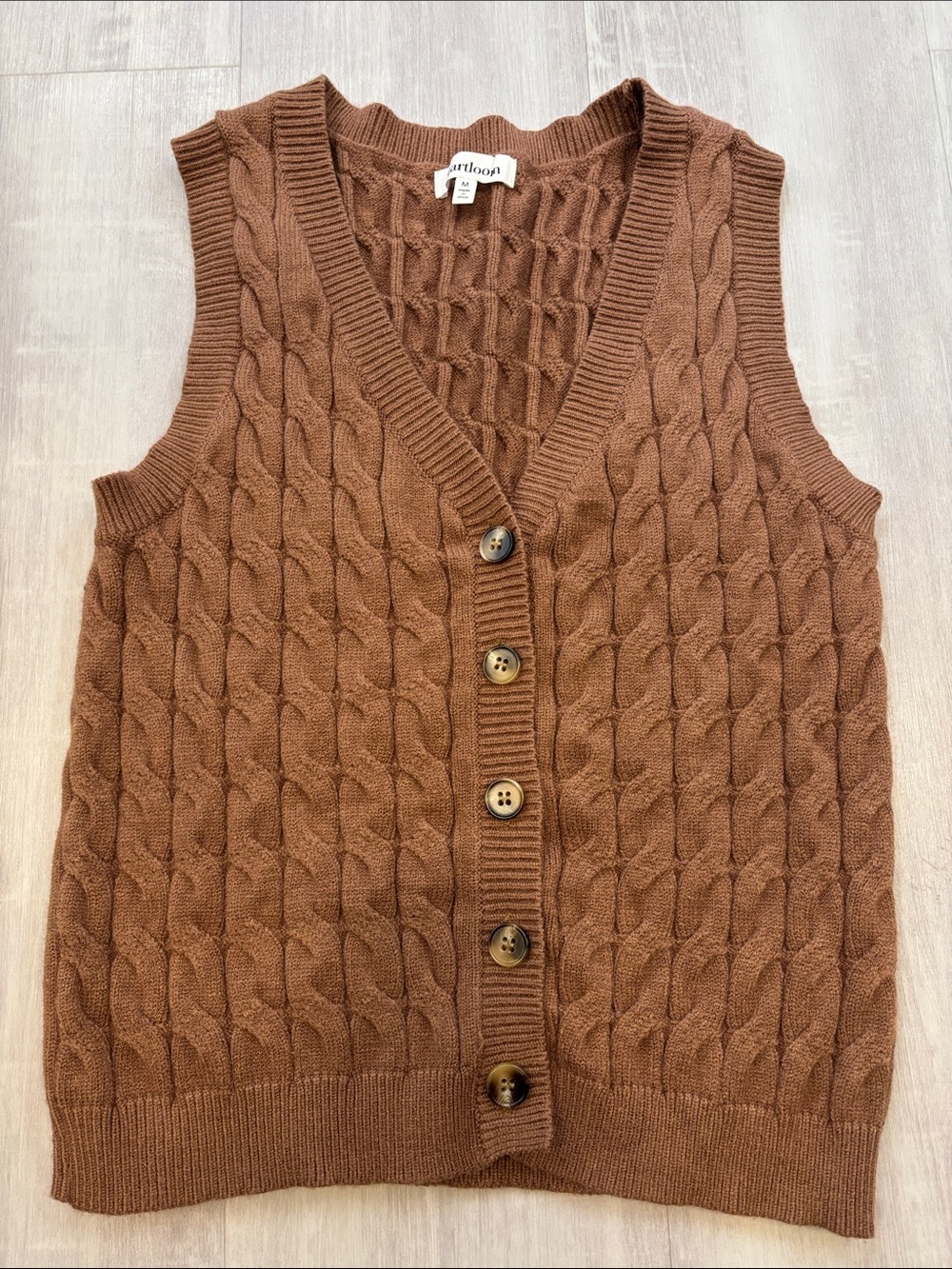 Heartloom Brown Cable Knit Button Front Sweater Vest Medium